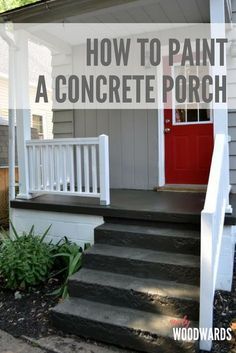 Well, we can finally check the back porch off the big ugly to-do list on the house. It’s only been two years in the making. But, dang, it looks good. What’s that, you say? You want to see the before? Okay … if you insist. She was a beaut. For some reason, the back … Painting Walkway Concrete, Porch Floor Paint Colors Concrete, Foundation Painting Concrete, Small Porch Makeover, Painted Porch Floors, Concrete Front Porch, Paint Concrete Patio, Painted Concrete Steps, Front Porch Steps