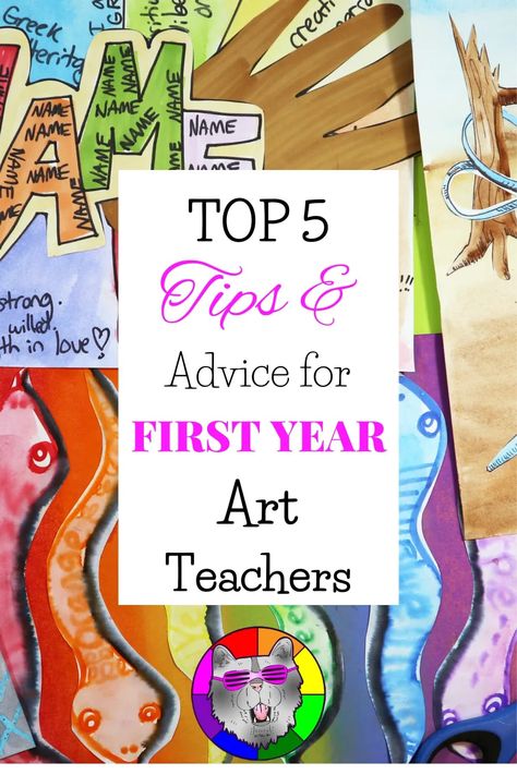 You are FINALLY an Art Teacher! Now What? Where should you focus? How should you begin? Here are my Top 5 Tips, Advice, and Resources for First Year Art ato help you get started and find clarity as a New Art Teacher. Year 5 Art Lessons, First Year Art Teacher, Art Teacher Hacks, February Art, June Art, Art Classroom Organization, August Art, November Art, March Art