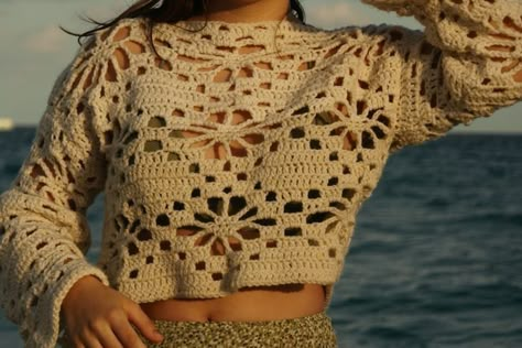 Crochet Flower Mesh Top Pattern, Flower Sweater Crochet Pattern, Flower Pattern Crochet Top, Flower Crochet Sweater Pattern, Crochet Sweater Flower, Crochet Flower Lace Top, Crochet Flower Jumper, Flower Crochet Top Pattern, Flower Sweater Crochet