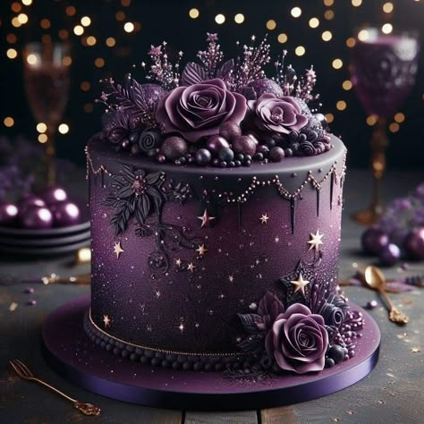 Epic Cakes, Gothic Birthday Cakes, Gothic Cake, Witch Cake, Violet Cakes, Planet Cake, Purple Cakes Birthday, Rose Gold Cake, Purple Cake