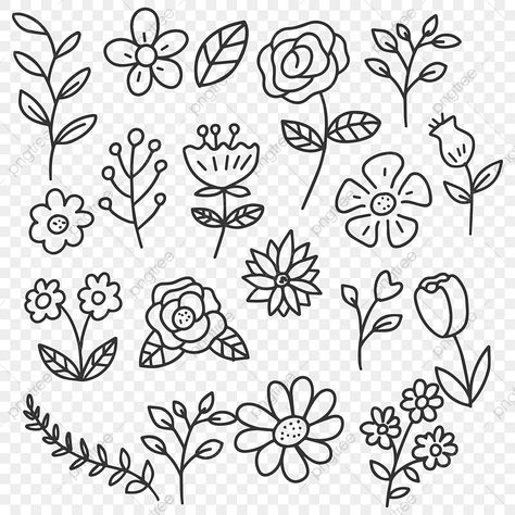 Doodle Art Nature, Doodle Transparent Background, Doodle Symbols, Small Drawing Ideas, Small Flower Drawings, Cute Doodle Drawing, Free Flower Clipart, Doodling Patterns, Doodle Practice