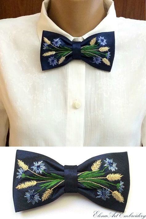 Unique Hand Embroidery, Tie Art, Embroidery Bow, Ties For Women, Unique Bow Tie, Floral Hair Clip, Floral Bow Tie, Tie For Women, Diy Embroidery Patterns