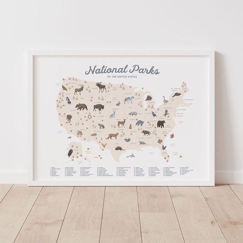 @littlefolkprintables posted to Instagram: For all the little adventurers out there! This illustrated National Parks map is perfect for a woodland or outdoor themed kids room ⛰ #nationalparks #usnationalparks #woodlandnursery #woodlandanimals #outdoorkids #nationalparkservice #nurserydecor #nurserywallart #nurseryinspo #outdoorbaby #kidsroominspo #kidsroomdecor #boysroom #illustrationforkids #babydecor #gooutsideandplay #getoutside #Etsybaby #Etsyshop #Etsyfinds #etsysellersofinstagram Woodland Alphabet, Beach Nursery, National Park Art, Abc Print, National Parks Map, Watercolor Ideas, Cadeau Photo, Park Art, Woodland Nursery Decor