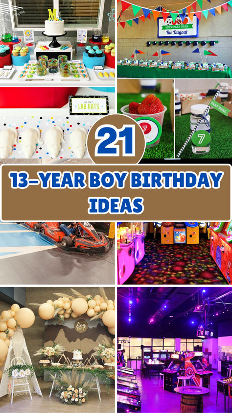 Looking for awesome ways to celebrate a 13-year-old boy's birthday? Check out these 21 fun and cool ideas! From outdoor adventures to creative themes, find the perfect inspiration to make his day unforgettable. Easy and exciting plans to make turning 13 a blast! Birthday Ideas For 11 Year Boy, 13th Birthday Party Ideas For Boys Theme, 13th Boy Birthday Party Ideas, 12 Year Birthday Party Ideas Boy, 13 Boy Birthday Ideas, 12 Year Boy Birthday Party Ideas, Boys 11th Birthday Party Ideas, Teen Boys Birthday Party Ideas, 12th Birthday Party Ideas For Boys