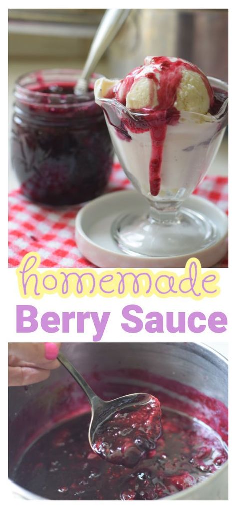 Make this easy to make berry sauce with any berry you have on hand. Made with fresh or frozen berries, you can whip his sauce up in a jiffy and pour it over your desserts or morning pancakes.  www.kidfriendlythingstodo.com Berry Sauce From Frozen Berries, Berry Sauce For Cheesecake, Berry Sauce Recipe, Mixed Berry Sauce, Berry Glaze, Cake With Pecans, Cherry Pineapple Dump Cake, Pineapple Dump Cake, Old Fashioned Rice Pudding