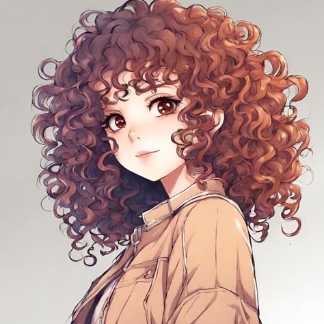 Curly Hair Rendering, Curly Hair Anime Drawing, Frizzy Hair Drawing, Girl With Curly Hair Drawing, Anime Curly Hair Female, Curly Hair Art Reference, Curly Anime Hair, Curly Hair Girl Drawing, Curly Hair Drawing Reference