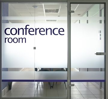 Confrence Room Frosted Glass Walls | Glass door and window into conference room Glass Office Doors, Glass Sticker Design, Glass Film Design, Glass Partition Designs, Room Signage, Meeting Room Design, Door Signage, Office Wall Design, Frosted Glass Design