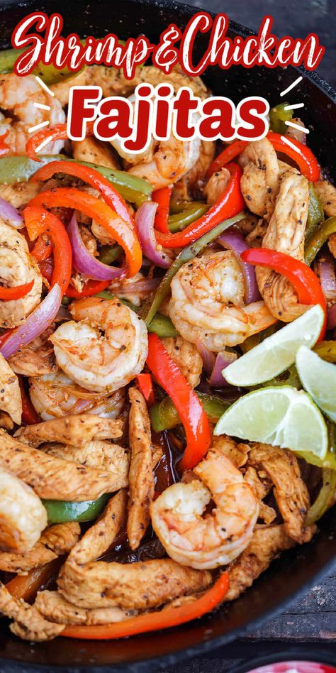 Chicken And Shrimp Fajitas Oven, Chicken An Shrimp Recipes Dinners, Sheet Pan Fajitas Chicken And Shrimp, Crockpot Shrimp Fajitas, Steak Chicken And Shrimp Fajitas Recipe, Chicken And Shrimp Fajitas Recipes, Shrimp Fajitas Marinade, Shrimp Fajitas On Blackstone Griddle, Shrimp And Chicken Recipes Dinners