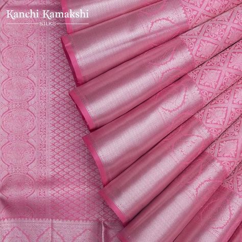 Enchantingly pretty silver zari criss cross windowpane checks nestling floral buttas lends regalia to this Pastel Pink Kanchipuram Silk Saree. The enamoringly elegant weave is complemented with a self silver zari border with temples, arrow series peacocks nestling floral drop buttas and criss cross brocade. The opulent self silver zari pallu enchants with peacock chakras and floral brocade.    . . . . #Silverzarisaree #Silverzari #Kanchisilk #Kanchipuramsilk  #sareelover #weavesofindia #sareeadd Pastel Pink Kanchipuram Saree, Baby Pink Pattu Saree, Pastel Pink Saree Silk, Baby Pink Silk Saree, Pastel Silk Saree, Pink Kanchipuram Saree, Pastel Pink Saree, Pink Saree Silk, Sari Blouse Styles