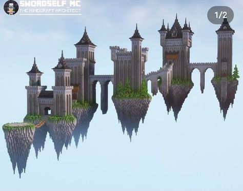 Minecraft Floating, Minecraft Medieval Castle, Minecraft Castle Blueprints, Floating Castle, Minecraft Medieval House, Minecraft Castle Designs, Castle In The Clouds, Castle Medieval, Minecraft Redstone