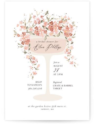 Bridal Shower Cocktails, Romantic Bridal Shower, Pink Bridal Shower Invitations, Cocktail Theme, Bridal Shower Inspiration, Wedding Shower Invitations, Pink Bridal Shower, Bridal Shower Theme, Bridal Shower Invitation