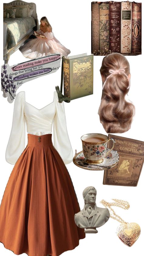 Light academia, romantic academia, bookworm, bookish girl outfit Bookworm Aesthetic Outfit, Romantic Academia Aesthetic Outfit, Romantic Academia Outfits, Romantic Academia Aesthetic, Bookworm Aesthetic, Academia Aesthetic Outfit, Romantic Academia, Academia Outfits, Future Style