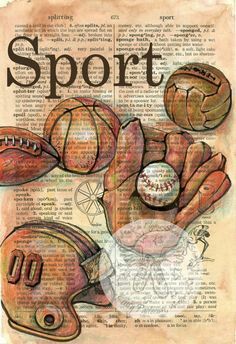 illustrated dictionary page | sport Mixed Media Drawing, Media Drawing, Papel Vintage, Newspaper Art, Book Page Art, Shoes Art, Dictionary Page, Dictionary Art, Gcse Art