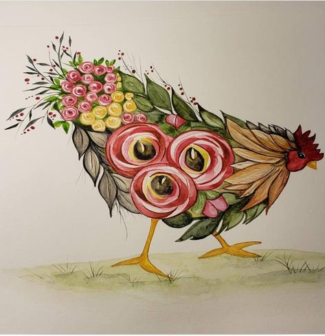 Embroidered Canvas Art, Bird Paintings On Canvas, Friend Painting, Rooster Painting, Art & Craft Paint, Chicken Painting, Watercolor Flowers Tutorial, Bug Art, Stone Art Painting