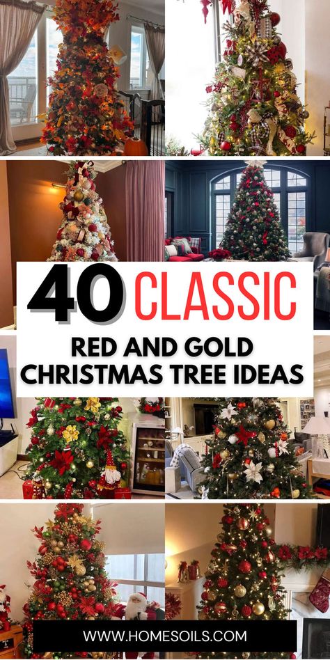 Deck the halls with 40 classic red and gold Christmas tree ideas that bring elegance and festive cheer to your holiday decor. Discover these stunning inspirations on our website! Christmas Tree Ideas Red And Gold Simple, Good And Red Christmas Tree, Red White And Gold Xmas Tree, Christmas Tree Decorations Red Gold And White, Red Gold Silver White Christmas Tree, Christmas Tree With Giant Ornaments, Classy Traditional Christmas Tree, Elegant Christmas Trees Red And Gold, Ted And Gold Christmas Tree