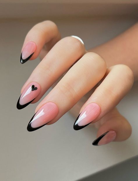 40 Trendy French Tip Nails For A Modern Twist Oval Nails With French Tip, Trendy Nails Ideas Black, Trendy Summer Nails French Tip, Upside Down French Nails, Black Almond French Nails, Nails With French Tip Design, Nails Ideas French Tip, Colored French Manicure, Leopard Print Nails Tutorial