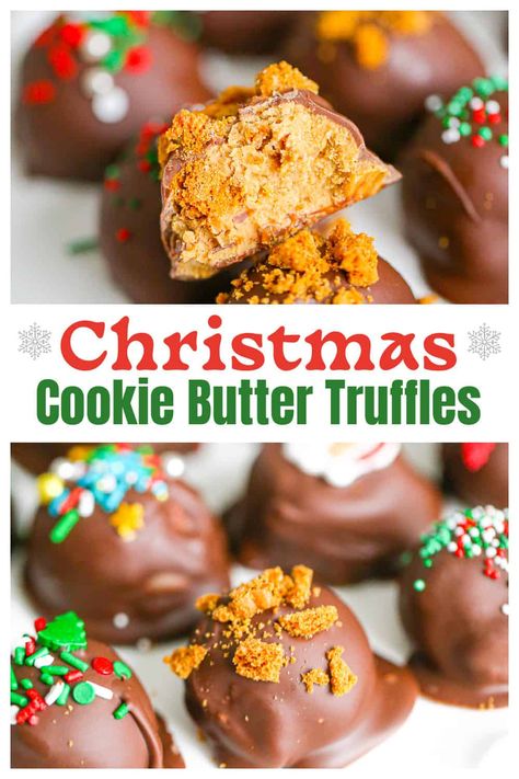 Biscoff Cookie Butter Truffles - The Baking ChocolaTess Cookie Butter Fudge Recipe, Cookie Butter Balls, Christmas Truffles Recipe, Cookie Butter Fudge, Cookie Butter Truffles, Truffle Recipe Christmas, Cookie Holiday, Cookie Truffles, Christmas Truffles