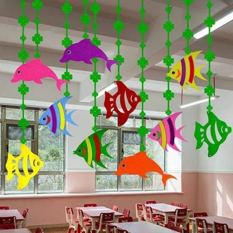 Crafts To Hang From Ceiling, Nursery Class Decoration, Hang From Ceiling, Hang From Ceiling Decor, Up Decorations, Ocean Theme Classroom, Ceiling Decorations, Preschool Christmas Crafts, Christmas Crafts For Kids To Make