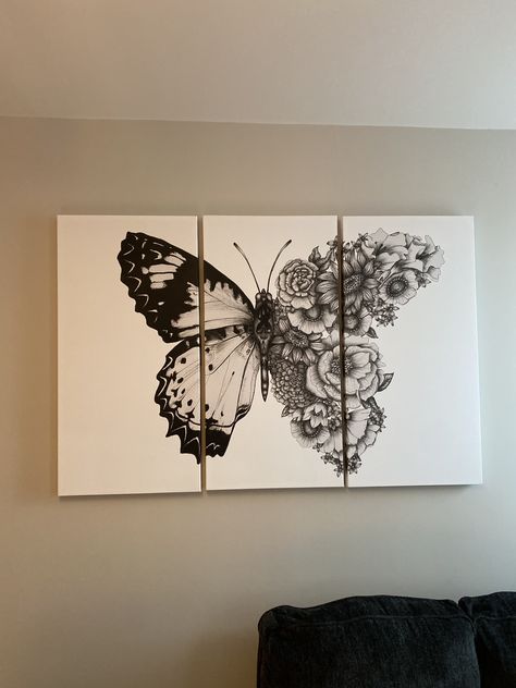 Split Canvas Painting Ideas, Multi Canvas Painting Ideas, Multi Canvas Painting, Hall Painting, 3 Mirror, Canvas Painting Ideas, African Art Paintings, Bedrooms Decor, Butterfly Canvas