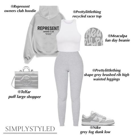 Prettylittlething Outfits, All Grey Outfit, Grey Outfit Ideas, Grey Dunks, Grey Outfits, Teen Swag Outfits, Leggings Outfits, Fasion Outfits, Cute Lazy Outfits