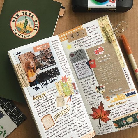 Abbey Sy on Instagram: “Hello, Autumn 🍁💛 One of my favorite people @rainbowholic sent over an autumn-themed care package from Japan 🇯🇵 and I finally got to use ‘em…” Travel Journal Aesthetic, Good Notes Digital Planner, Journaling Illustration, Android Digital Planner, Kawaii Bujo, Abbey Sy, Pink Digital Planner, Traveler's Journal, Traveler Journal