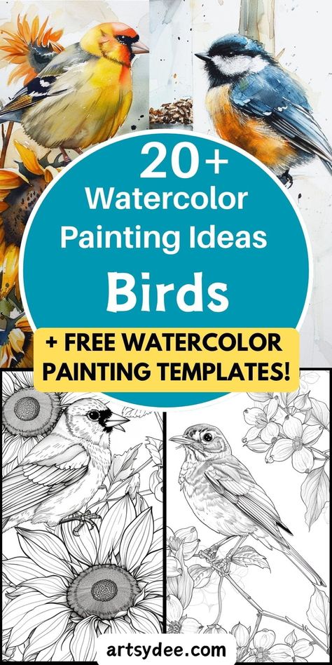 Spread your wings with our Whimsical Watercolor Birds Painting Ideas! 🐦 This collection, complete with FREE Printable Painting Templates, is perfect for artists seeking inspiration or a relaxing creative escape. Download and paint your avian masterpiece today! #WatercolorBirds #PaintingIdeas #FreePrintable #ArtInspiration #PaintingTemplates #BirdArt #CreativeHobby #WatercolorPainting #DIYArtProject 🎨✨ Watercolour Templates Free Printable, Cardinal Watercolor Painting Easy, Watercolor Templates Printables Free, Winter Birds Painting, Easy Bird Painting Acrylics, Watercolor Templates Printables, Printable Painting Templates, 2025 Watercolor, Watercolor Art Animals