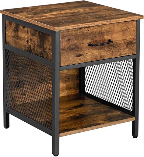 Amazon.com: VASAGLE VINCYER Nightstand, Bedside Table, with 1 Drawer and Open Compartment, Steel Frame, Industrial, 17.7 x 17.7 x 21.7 Inches, Rustic Brown : Home & Kitchen Industrial Bedside Tables, Sofa Table With Drawers, Industrial Side Table, Side Table With Drawer, Black Steel Frame, Killarney, Night Table, End Tables With Storage, Rustic Brown