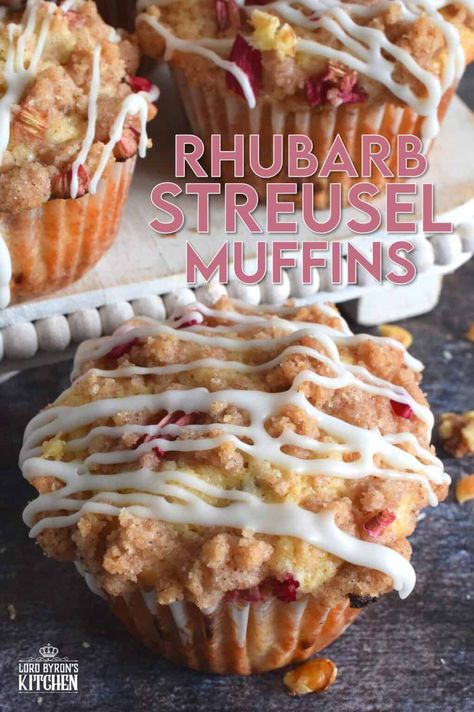 A blissfully tart muffin with just the right amount of sweet; Rhubarb Streusel Muffins consists of fresh rhubarb and crunchy walnuts. And, if that wasn’t enough, the streusel crumb topping is super easy to make and adds a nice flaky crunch to the top of the deliciously soft and moist muffin! Delicious! #rhubarb #streusel #muffins #brunch #summer #rhubarbrecipes Rhubarb Muffins Streusel, Things To Make With Rhubarb, Rhubarb Streusel Muffins, Rhubarb Muffins Recipe, Easy Rhubarb Recipes, Rhubarb Desserts Recipes, Strawberry Rhubarb Muffins, Strawberry Rhubarb Recipes, Best Rhubarb Recipes