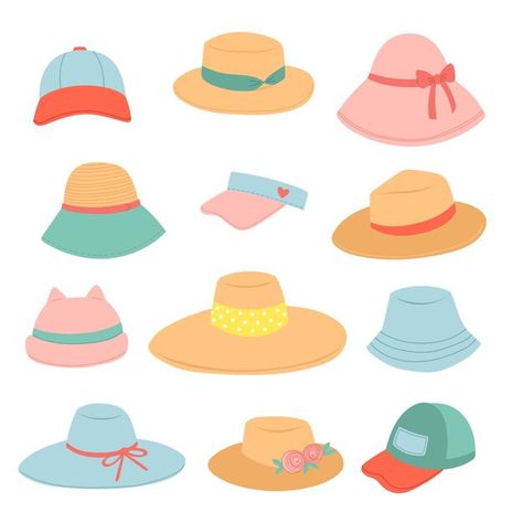 Beach Hat Drawing, Hats Illustration, Cap Illustration, Character Moodboard, Cap Drawing, Hat Illustration, Hat Drawing, College Project, Wedding Farm