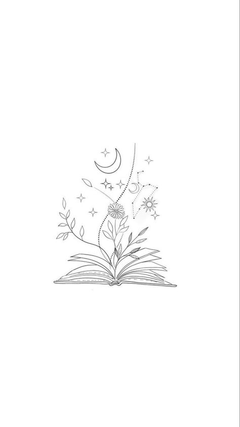 Cute Fine Line Drawings, Tattoo Ideas Transformation, Tattoo Ideas For Bookworms, Open Book Tattoo Ideas For Women, Small Book Related Tattoos, Fine Line Tattoos Ideas, Fine Line Tattoo Bookish, Simplistic Book Tattoo, Fine Line Doodle Art