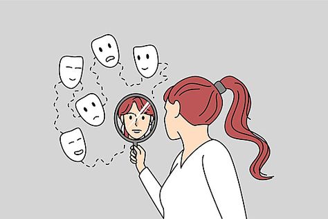 Happy Emotions Drawing, Person In Mirror Drawing, Narcissism Illustration, Look In Mirror, Picture Of A Person, Mirror Drawings, Happy Emotions, Antisocial Personality, Different Faces