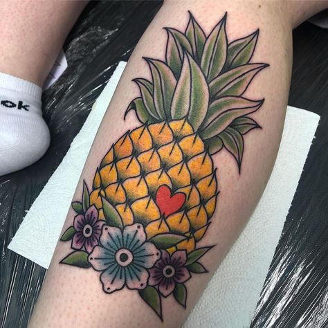 Pineapple And Flower Tattoo, Pineapple Tattoos For Women, Pineapple Matching Tattoos, Neo Traditional Pineapple Tattoo, Loving Tattoos, Pineapple Beach Tattoo, Pinapple Tattoos, Pineapple Tattoo, Floral Tattoo Sleeve