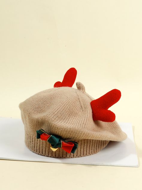 Khaki Casual Collar  Fabric Christmas Beret Embellished  Fall/Winter Kids Accessories Christmas Beret, Knitted Baby Beanies, George Hats, Kids Baseball Caps, H&m Baby, Beige Hat, Kids Hat, Reindeer Antlers, Warm Winter Hats