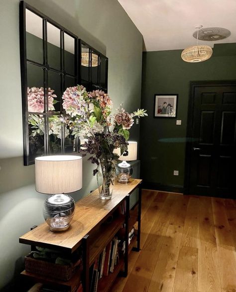 Downpipe Farrow And Ball, Farrow And Ball Hallway, Modern Hallway Design, Stairs And Hallway Ideas, Black Hallway, Cupboard Ideas, Victorian Hallway, Entry Table Decor, Decorating House