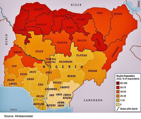 Nigeria: Muslim population by state. Map Of Nigeria, Phone Lock Screen Wallpaper, The Economist, West Africa, Map