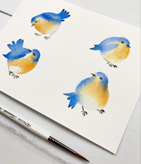 Bluebird Watercolor Paintings, Watercolor Birds Easy Step By Step, Easy Watercolor Birds For Beginners, Watercolour Birds Tutorial, Easy Bird Watercolor, Easy Watercolor Birds Painting Tutorials, Easy Watercolor Inspiration, Watercolor Blue Bird, Simple Watercolor Birds