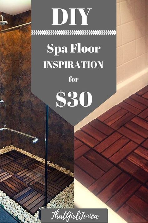 Give your shower a bit of luxury with this IKEA hack! I hate our master bath. I hate our tiny shower. But I can't do much about it because it's not in our b… Bathroom Ideas Flooring, Ikea Decking, Painted Shower Tile, Shower Curtain With Valance, Bathtub Cover, Painting Shower, Spa Shower, Diy Shower, Flooring Inspiration