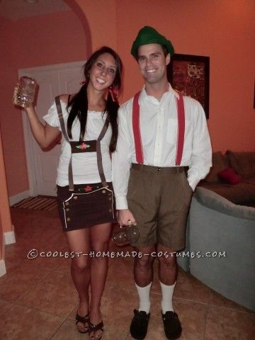 My husband (boyfriend at the time) and I had no idea what to be for Halloween. After hours of brainstorming, I just said 'screw it, I'm just going to be my Diy Oktoberfest Costume Women, Husband And Wife Halloween Costumes, Diy Oktoberfest Costume, Diy Oktoberfest, Halloween Hosting, Homemade Couples Costumes, Oktoberfest Costume Women, What To Be For Halloween, German Couple