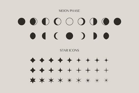 Vector set of moon phase and stars spark... | Premium Vector #Freepik #vector #moon-icon #moon-phases #star-symbol #black-star Logo Lune, Moon Vector, Moon Icon, Moon Symbols, Moon Logo, Moon Graphic, Dream Symbols, Moon Pattern, Moon Illustration