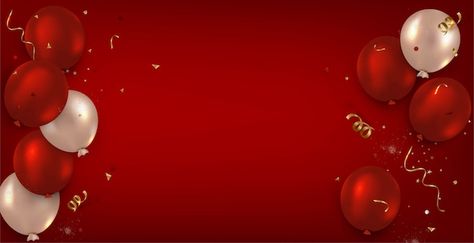 Red horizontal cover with balloons. flat... | Premium Vector #Freepik #vector #serpentine #confetti-background #red-confetti #confetti Red Birthday Background, Red Texture Background, Red Confetti, Birthday Backgrounds, Red Gradient Background, Red Blank, Red Texture, Confetti Background, Dark Red Background