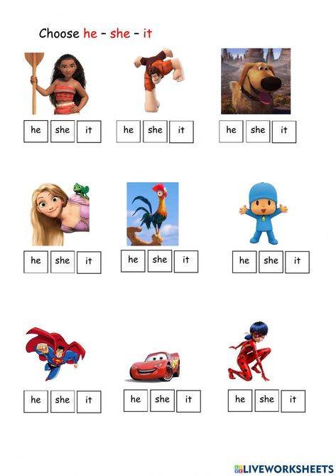 He She It Worksheet For Kindergarten, He And She Worksheets For Kids, He She Worksheet, He She It Worksheet, Subject Pronouns Worksheet, Primary English Teaching, Kg Worksheets, Subject Pronouns, Speech Therapy Worksheets