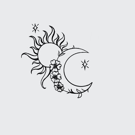 Wiccan Moon Tattoo, Sun Moon And Flower Tattoo, Tattoo Ideas Female Easy, Sun Moon Tattoo Design, Sun Tattoos For Women, Sun And Moon Drawing, Star And Moon Tattoo, Tattoo Sonne, Strong Woman Tattoos