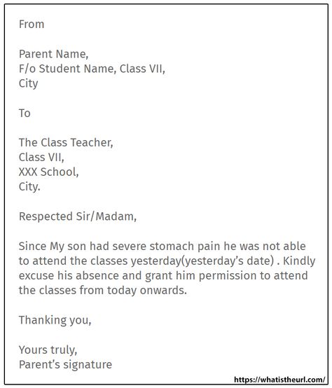 Leave Letter on Absence for Stomach Pain from Parents for Their Son/Daughter Leave Letter For School, Letter For Parents From Daughter, Formal Letter Format For Students, Excuse Letter For Being Sick Student, Leave Letter Format For School, Excuse Letter For Being Sick In School, Letters For Teachers From Student, Excuse Letter For Being Absent In School, Application For Sick Leave In English