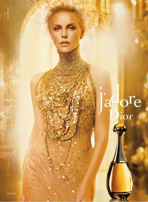 Christian Dior | Christian Dior J’Adore Fragrance 2011 Ad Campaign | Art8amby's Blog Dior Jadore, Dior Dress, Phoebe Tonkin, Evan Peters, Charlize Theron, Dylan O'brien, Gold Dress, Gold Fashion, Backless Dress Formal