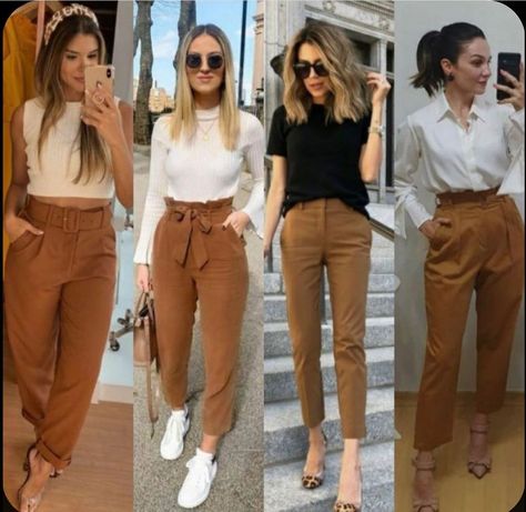 Cafe Look Outfit, Pantalon Camel Outfits Mujer, Outfit Con Pantalon Cafe, Camel Colored Pants Outfit, Styling Brown Pants, Look Elegante Casual, Outfits Cafe, Camel Pants Outfit, Outfit Cafe