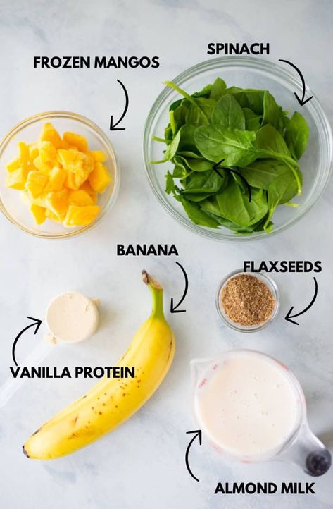 This Mango Green Fruit Smoothie is a sweet, creamy tropical green smoothie with just six ingredients. Plus, it's high in protein! Sweet Green Smoothie Recipes, Tropical Protein Smoothie, Green Mango Smoothie, Mango Protein Smoothie, Sweet Green Smoothie, Green Protein Smoothie, Protein Fruit Smoothie, Tropical Green Smoothie, Best Green Smoothie