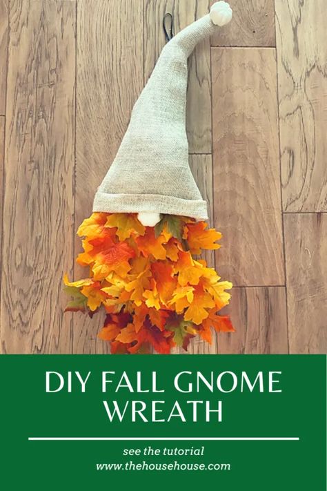 Fall Hanging Gnomes, Gnome Fall Door Decoration, Dollar Tree Witch Hat Wreath Form Gnome, How To Make A Fall Gnome Wreath, Leaf Gnome Door Hanger, Dollar Tree Fall Gnome Door Hanger, Leaf Gnome Wreath, Fall Gnome Wreath With Leaves, Gnome Fall Decor