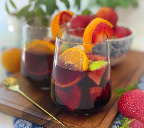 Strawberry Sangria Mock Sangria, Grape Juice Recipe, Strawberry Sangria, Sangria Ingredients, Red Grape, Strawberry Farm, Refreshing Summer Drinks, Spanish Wine, Strawberry Syrup