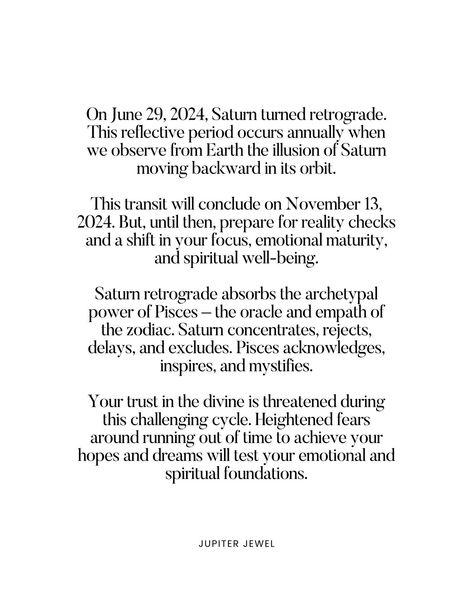 ✶ SATURN RETROGRADE ♓︎ ✶ Your commitments and boundaries are under review during Saturn retrograde. Saturn is our divine ruler of boundaries, restriction, and time. It’s the authoritative cosmic teacher and disciplinary that protects and strengthens you through delays, difficulties, restriction, and rejection (redirection). When retrograde, Saturn slows down, encouraging a conscious assessment of how you handle and approach life’s obstacles. Think deeply about the root of your emotional and... Saturn Retrograde, Conscious Awareness, Zodiac Aries, Think Deeply, Your Horoscope, Aquarius Pisces, Sagittarius Capricorn, Scorpio Sagittarius, Libra Scorpio