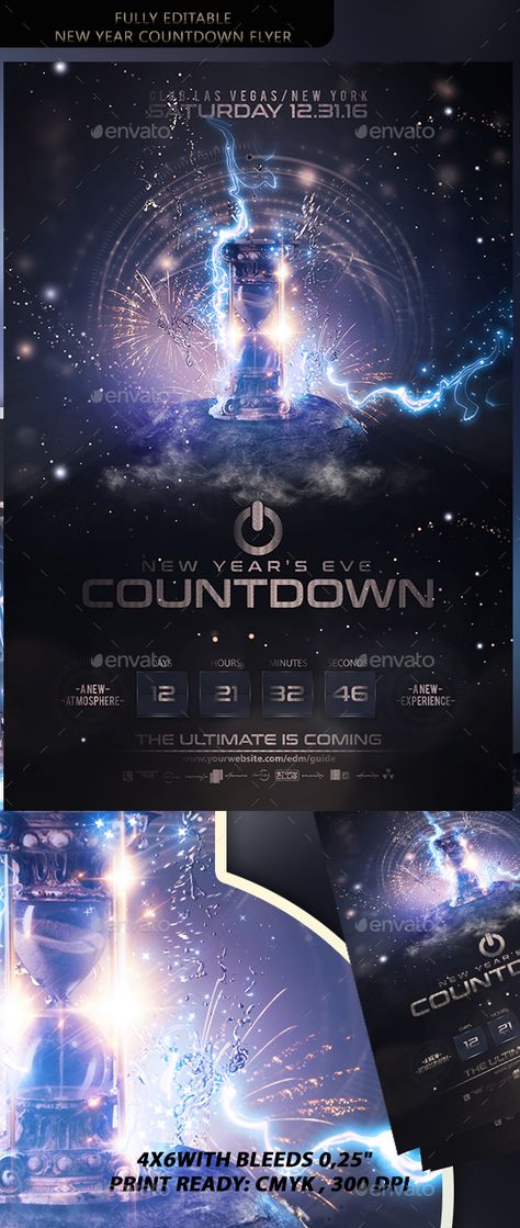 New Year Countdown Flyer Nye Countdown, New Year's Eve Flyer, New Year Party Flyer, New Year Countdown, New Year's Eve Countdown, Font Arial, Photo Social Media, New Years Countdown, Technology Photos